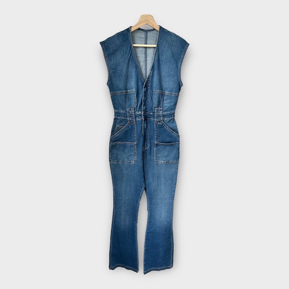 Free People Pants - NWOT Free People We The Free CRVY Hyde Park Flare Leg Denim Jean Jumpsuit